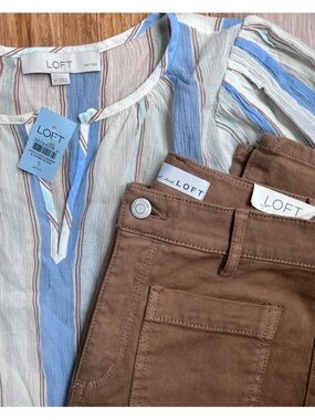 NWT Petite Loft outfit Pants size 24P Kick Crop High Rise Shirt size Small P